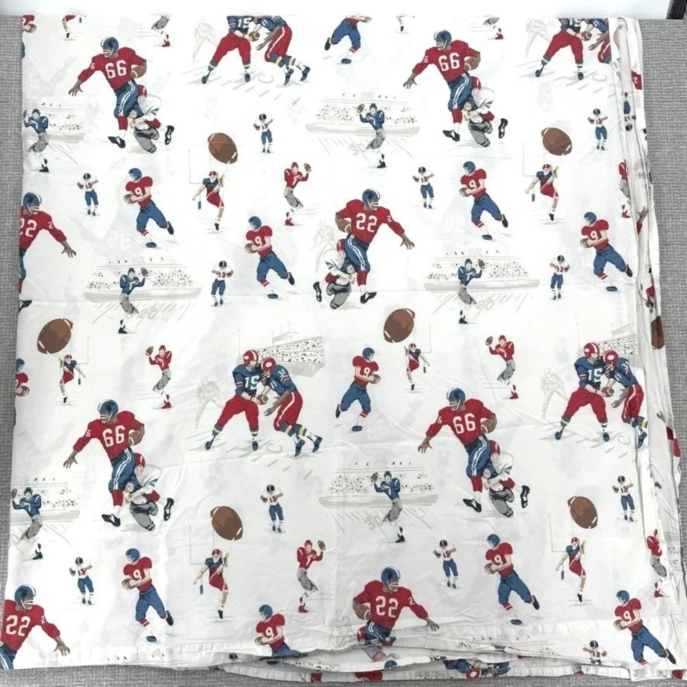 Pottery Barn‎ Kids Football Full Flat Sheet 100 Organic Cotton Blue Red White
